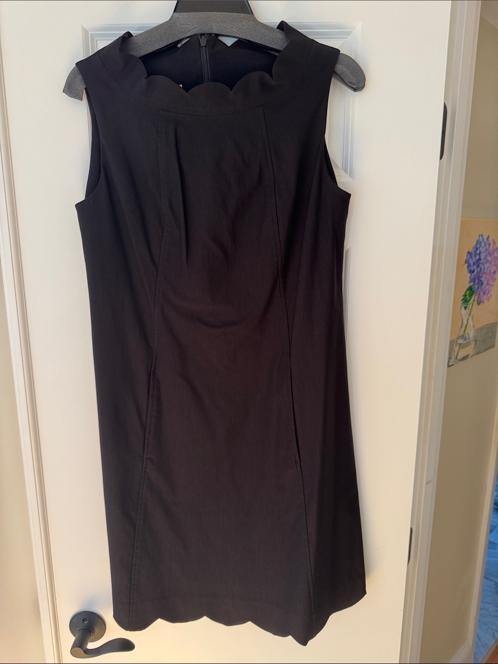 Sara Campbell Black Scallop-Trim Sleeveless  Dress. NWT. Pockets! Wedding ready.